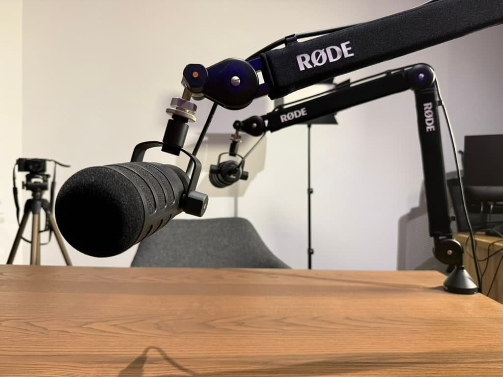 Podcast recording studio with professional microphones and cameras at Vocal Monkey Studios Larnaca