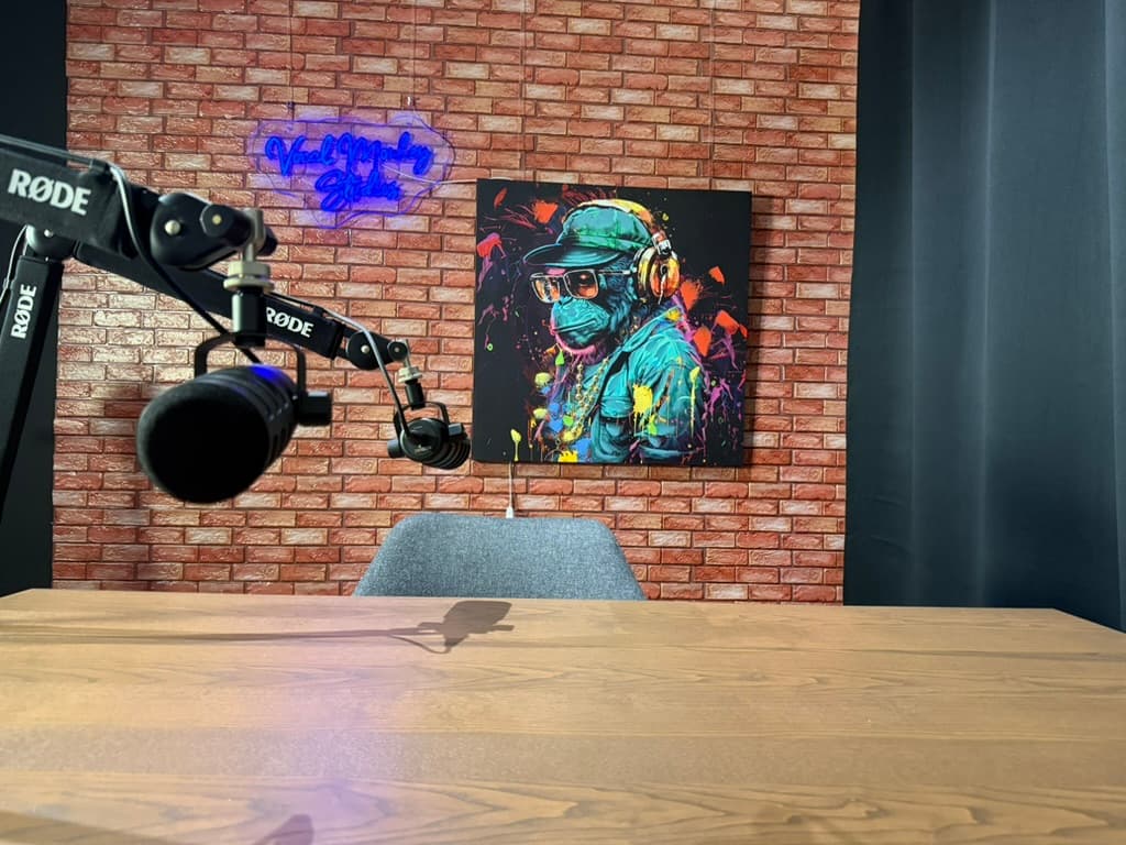 Multi-camera video podcast setup with studio lighting at Vocal Monkey Studios Cyprus